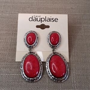 Carol Dauplaise Western Style Silver Coral Dangle Pierced Earrings